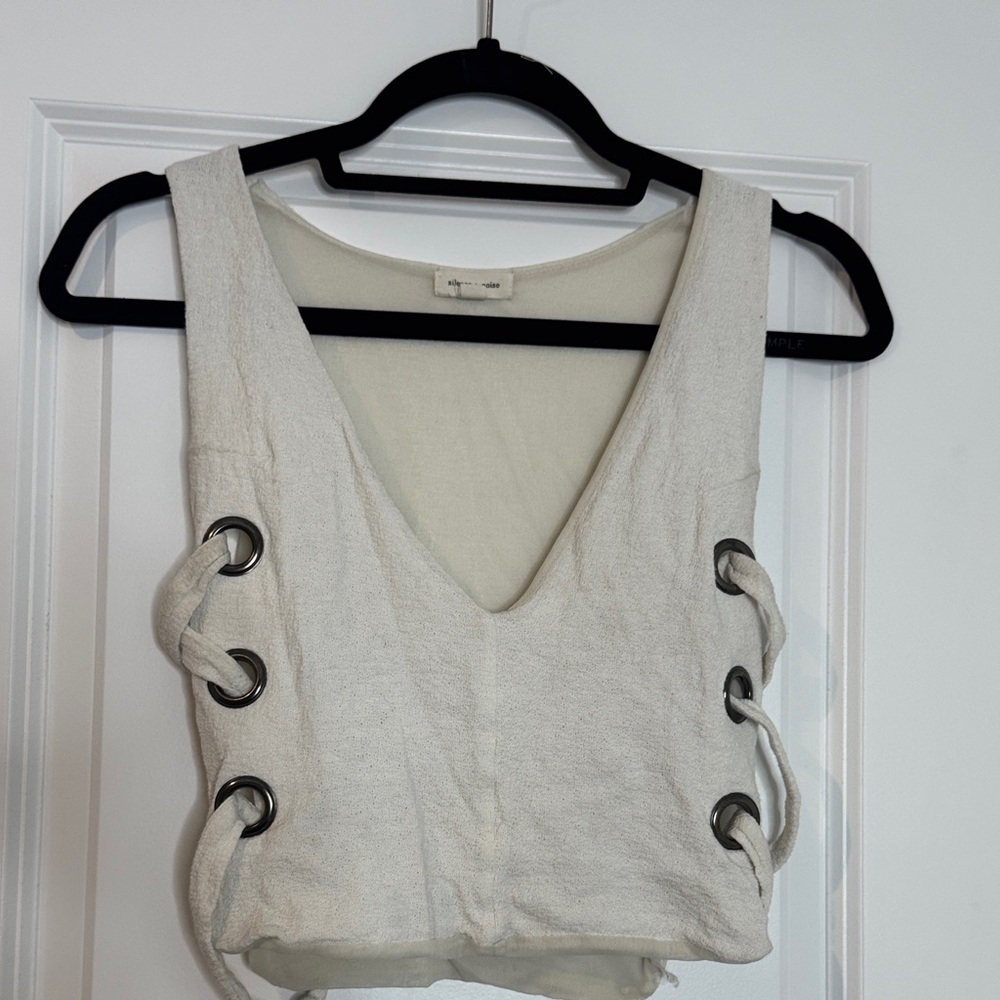 Silence + Noise Cream Lace-Up Crop Top